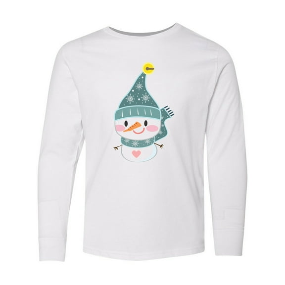 Inktastic Cute Christmas Snowman in Blue Hat and Scarf Long Sleeve Youth T-Shirt
