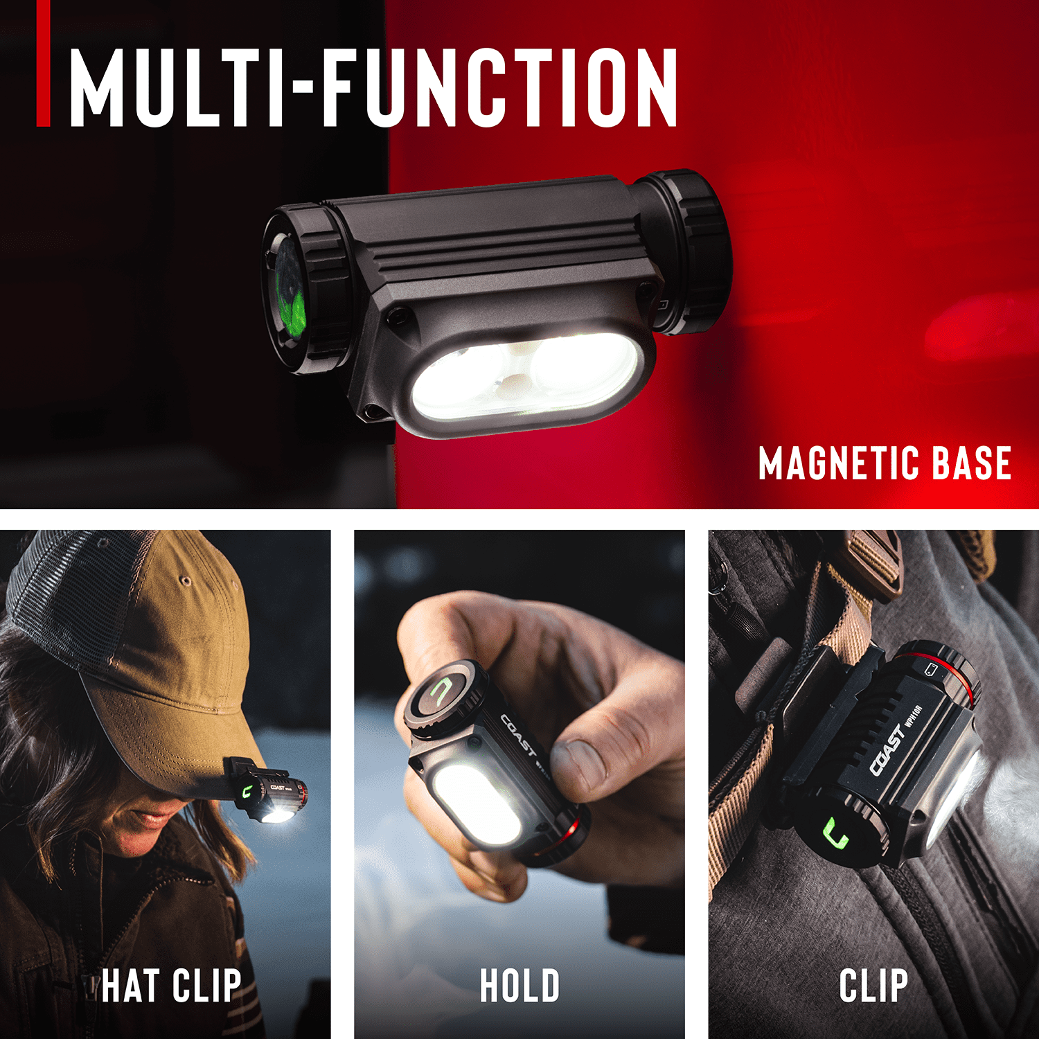Coast WPH20R 2000 Lumen Rechargeable LED Headlamp with Clip and Magnetic End Cap, IP67 Waterproof