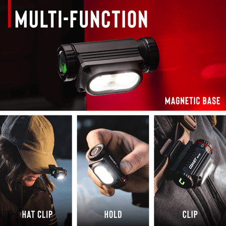 COAST WPH20R 2000 LUMEN RECHARGEABLE LED HEADLAMP WITH CLIP AND MAGNETIC END CAP, IP67 WATERPROOF