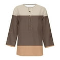thumbnail image 3 of ATOYSOY Women's Casual Workout Relaxed Shirts Loose Tops 3/4 Sleeve Tees Color Block Pullovers Summer Retro Cleanrance Half Button Blouses Activewear Fashion for Female Brown M, 3 of 3