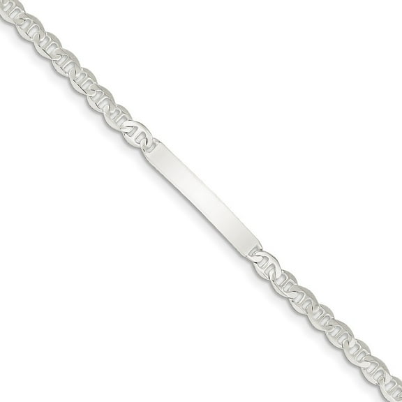 Sterling Silver Engraveable Anchor ID Bracelet - 7 Inch - Lobster Claw - Measures 4mm Wide