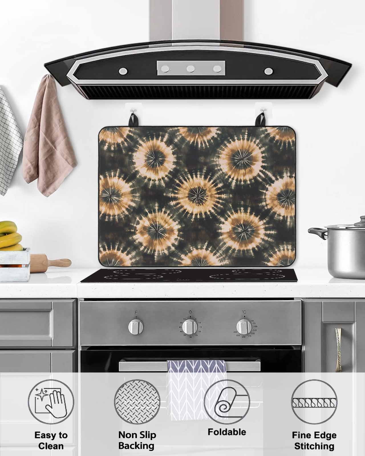 nqOlkjepod Large Induction Cooktop Protector Mat 24"x21", Brown Black Stove Top Covers for Electric Stove, Watercolor Abstract Art Ethnic Decorative Stove Burner Cover Mats, Glass Top Stove Cover