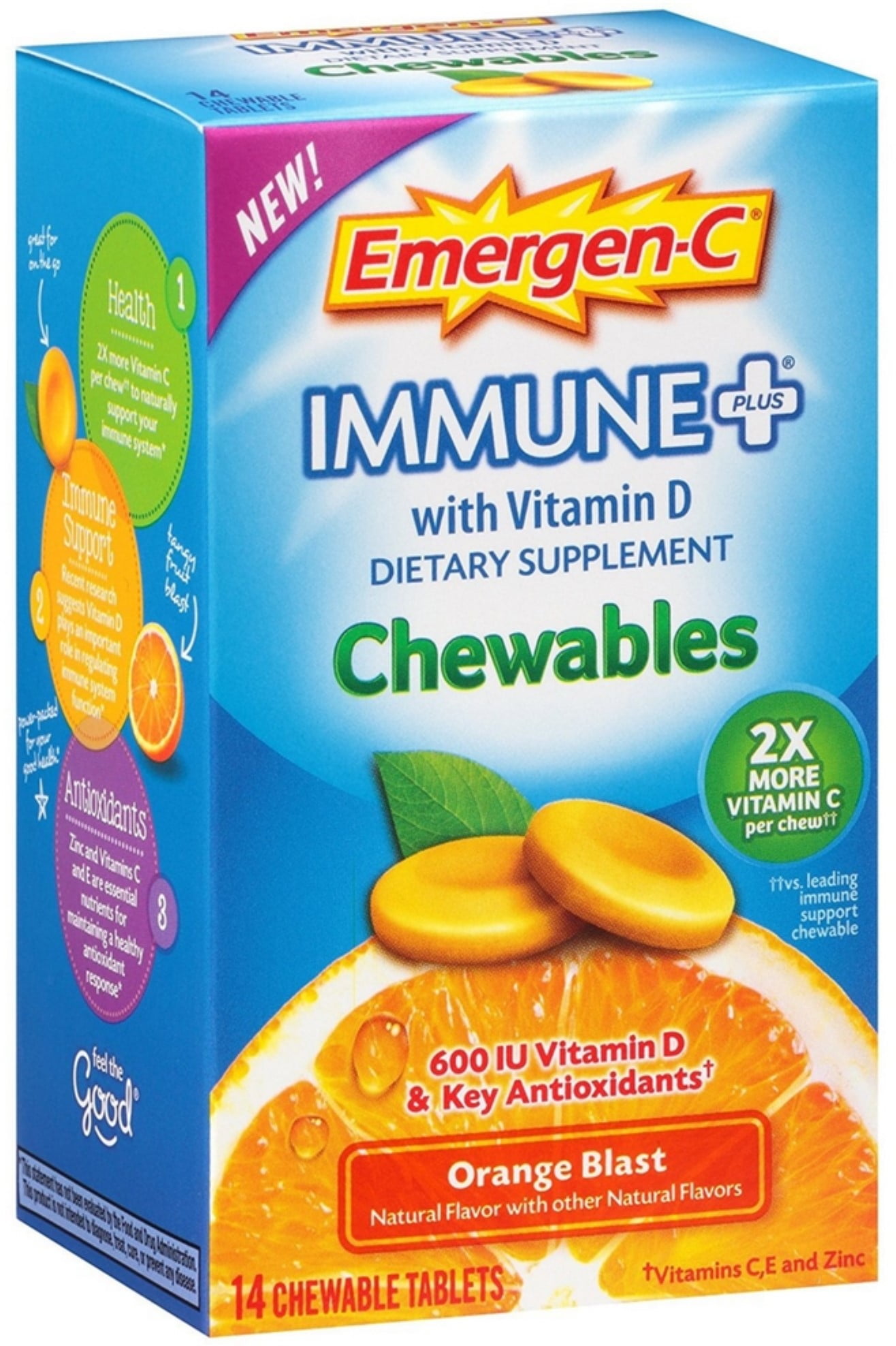 Emergen-C Immune + with Vitamin D Dietary Supplement Chewables Tablets 14 ea (Pack of 2)