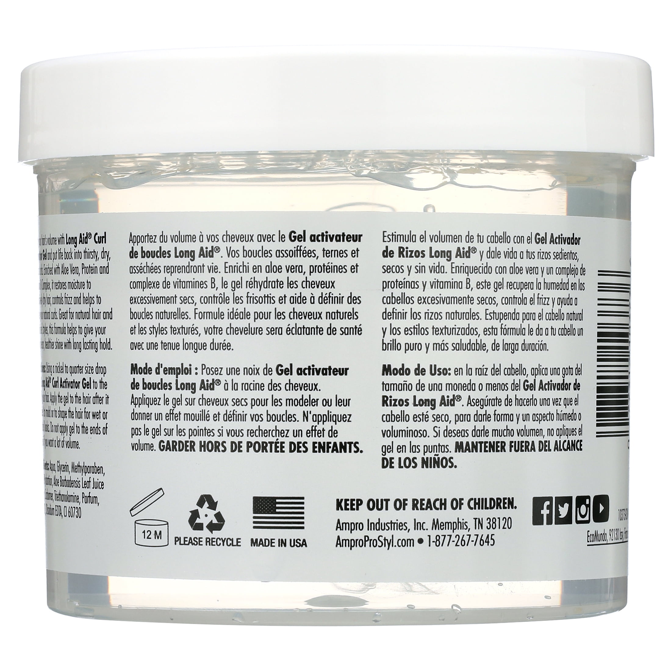 (2 pack) Long Aid Curl Activator Hair Styling Gel Regular, 32oz., Moisturizing, Unisex