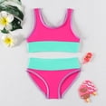 thumbnail image 2 of Ticikt Girls Two Piece Color Block Swimsuit with Wide Shoulder Strap Bikini Sets with Chest Pad,Color:Hot Pink,Size:7-8 Years, 2 of 8