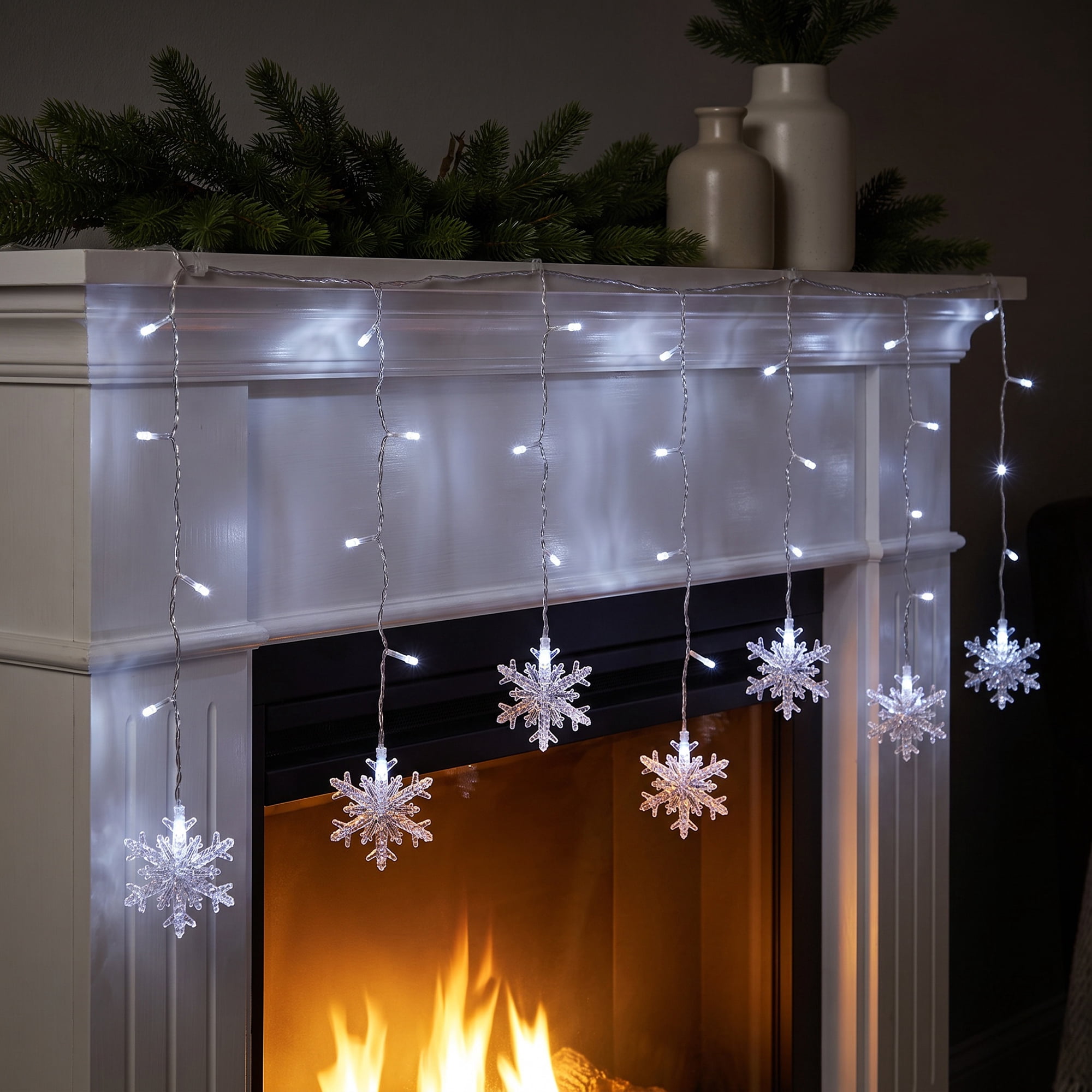 Unique Bargains 3D Snowflake Decor Lights for Indoor Romantic Winter Decorations 3.5 ft White EU Plug In Powers Steady On and Twinkle Lights
