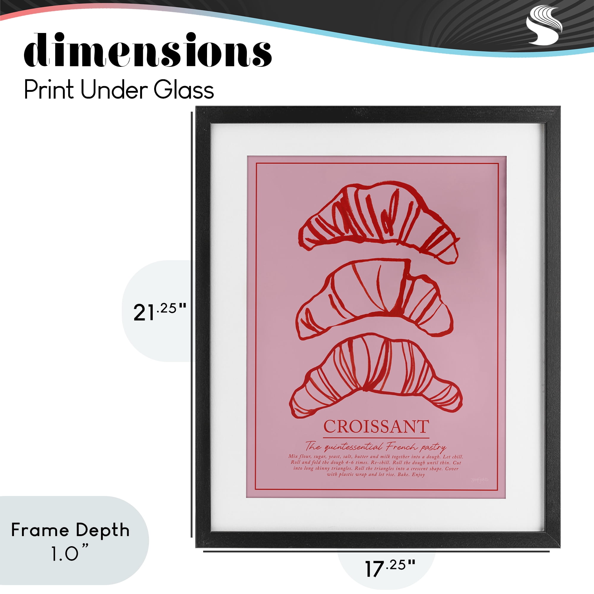 Stupell Industries Croissant Breakfast Pastry Black Framed Print Under Glass, design by Jenaya Jackson