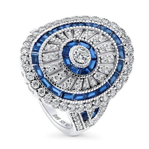 BERRICLE Sterling Silver Vintage Inspired Art Deco Cubic Zirconia CZ Statement Milgrain Cocktail Fashion Ring for Women, Rhodium Plated Size 10