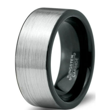 Tungsten Wedding Band Ring 9mm for Men Women Comfort Fit Black Two Tone Pipe Cut Brushed Lifetime Guarantee