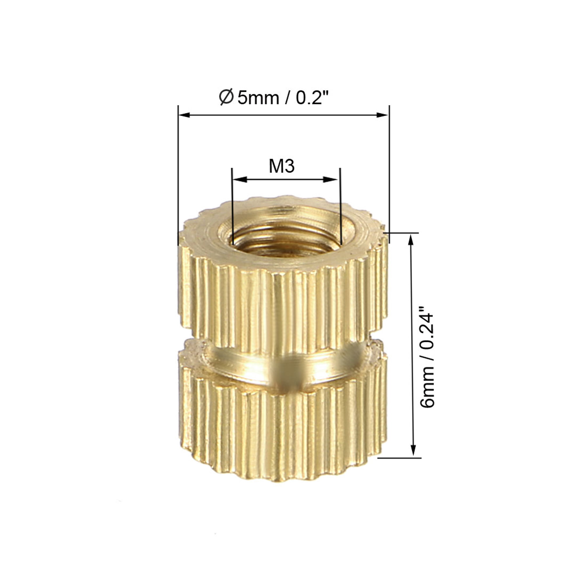 M3 x 6mm(L) x 5mm(OD) Brass Knurled Threaded Insert Embedment Nuts 50 Pcs 