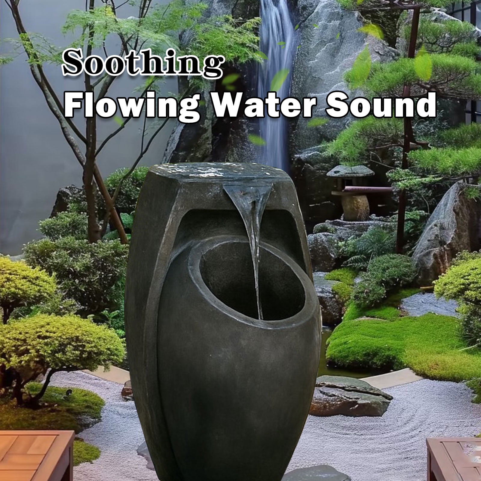 21.5 Tall Floor Standing Water Fountain Indoor Outdoor Modern Two Tier Waterfall Garden Patio Yard Decor