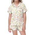 thumbnail image 2 of FASHOFT Girls Easter Pajamas Set Silk Satin Bunny Graphic Button Down Sleepwear Summer 2 Pieces Easter Outfit Beige 10-11 Years, 2 of 4