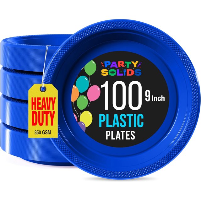 Assiettes en Plastique Bleu Foncé Exquises Jetables Assiettes de Souper en Plastique de 9 Pouces 100 Pcs Assiettes Jetables Bleu Foncé Assiettes en Plastique pour Fête Assiettes Jetables Robustes 350 G/m2 Assiettes Bleu Foncé pour Fête.