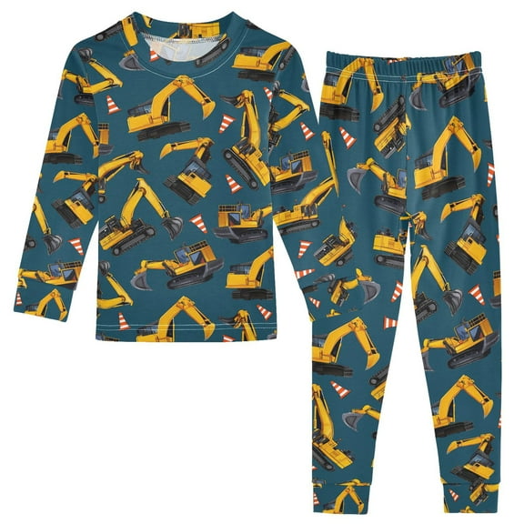 joogoo Construction Vehicles 2 Piece Long Sleeve Tee and Pants Cotton Pajama Set 5Y