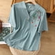 thumbnail image 1 of Camiseta Holgada Fiudx Estampado de Bordado para mujer Blusa de Algodón y lino, 1 of 7
