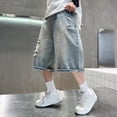thumbnail image 3 of WOYY Boys Ripped Distressed Denim Shorts Elastic Waist Loose Fit Jean Shorts, Sizes 5-16, 3 of 7