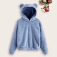 thumbnail image 3 of comerut Women Winter Hoodie Solid Color Plush Thick Hooded Cozy Keep Warm Soft Plus Size Ears Decor Lady Hoodie for Daily Wear, 3 of 7