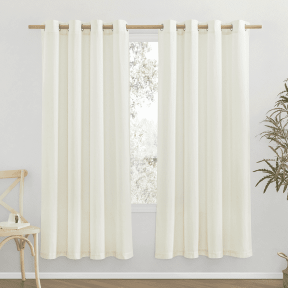 NICETOWN Thick Linen Curtains 72 inches Long, Grommet Linen Weave Privacy Assured with Light Through Window Treatments for Bedroom, Off White, 55"x72", 2 Panels
