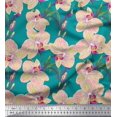 thumbnail image 1 of Soimoi Polyester Crepe Fabric Leaves & Orchids Floral Print Fabric by The Yard 42 Inch Wide, 1 of 3