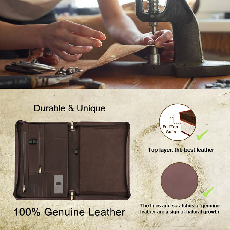LeatherBelief Leather Portfolio for Men, Zippered Portfolio Folder