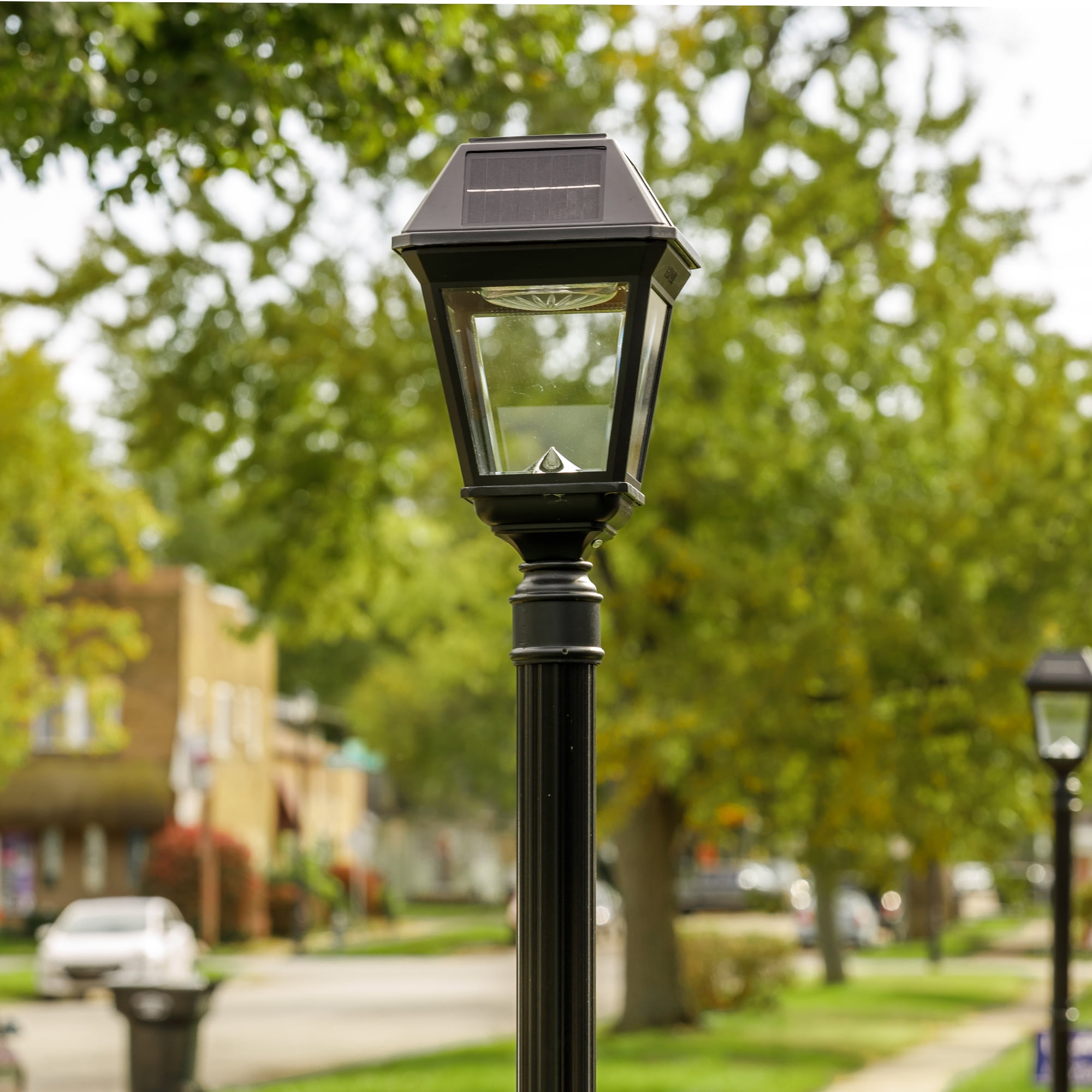 Gama Sonic Imperial III Solar Post Light, Black Aluminum and Beveled Glass, Outdoor Lamp, Dual Color Temperature, 3-inch Fitter for Lamp Posts or Pier Mount (Sold Separately) 97K012