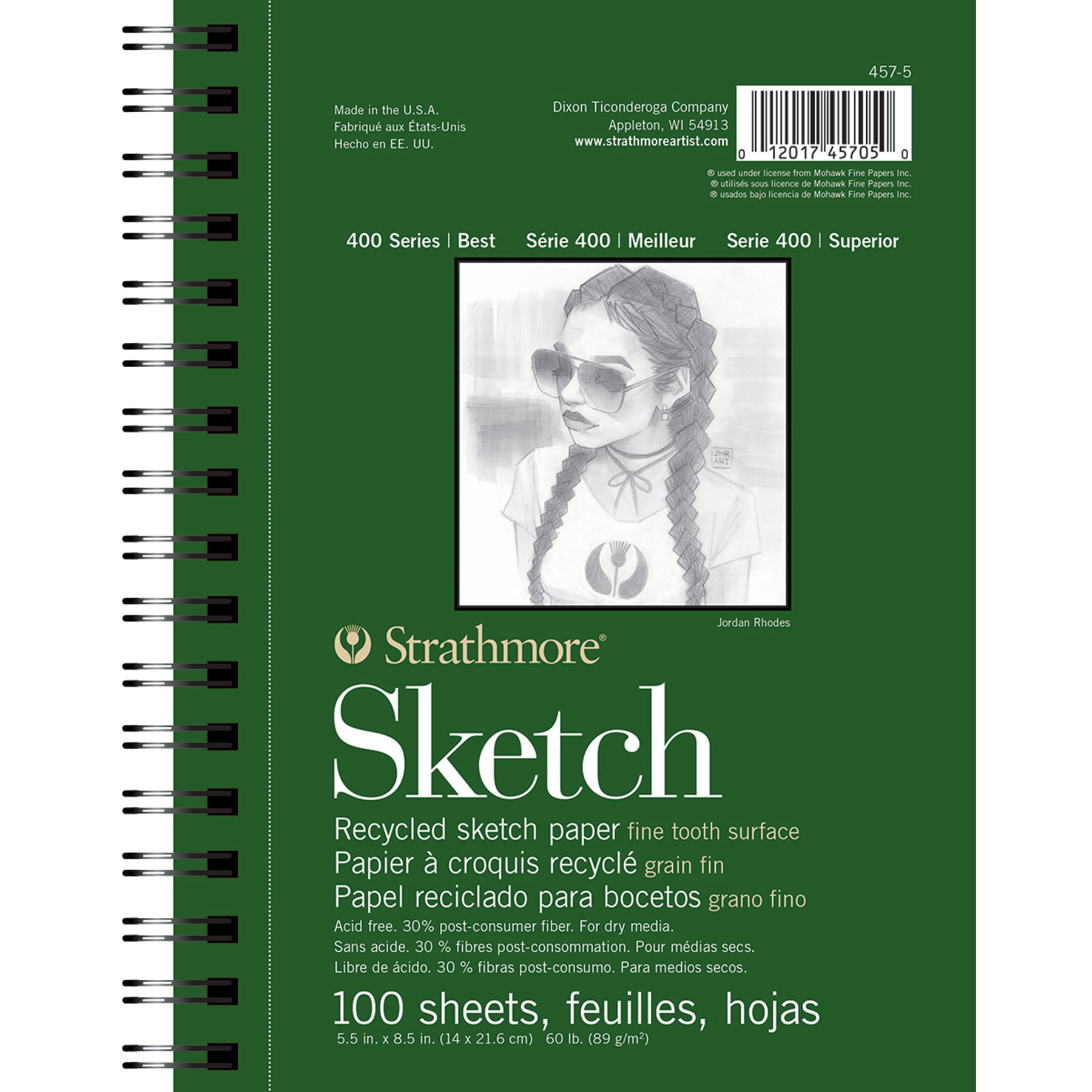 Strathmore 400 Series Sketch Pad, Recycled, Side Wire Binding, 100 Sheet, 5.5x8.5 inch, Pack of 3