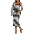 thumbnail image 2 of INSPIRE CHIC Women's Maternity Dress Bodycon Striped Long Midi Sleeveless Cami Knit Casual Fitted Pregnancy Dresses M Black, 2 of 6