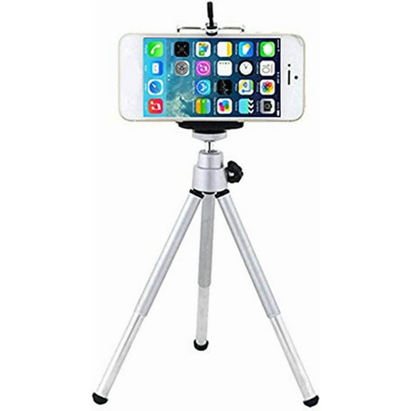 360 Degree Rotatable Mini Tripod Mount Stand with Camera Phone Holder Flexible Cell Phone Tripod Stand Holder for Travel Silver