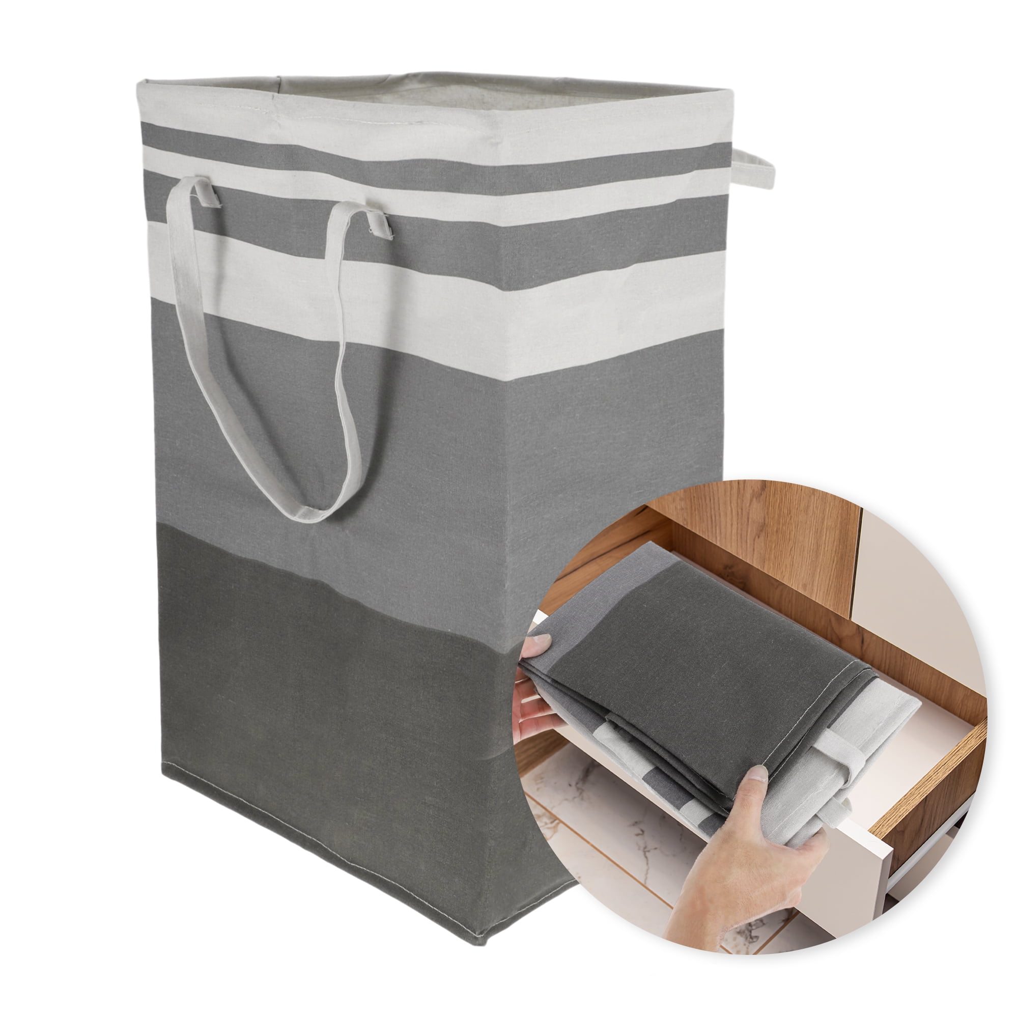 Unique Bargains Laundry Basket, Foldable Laundry Hamper with Handles Gray