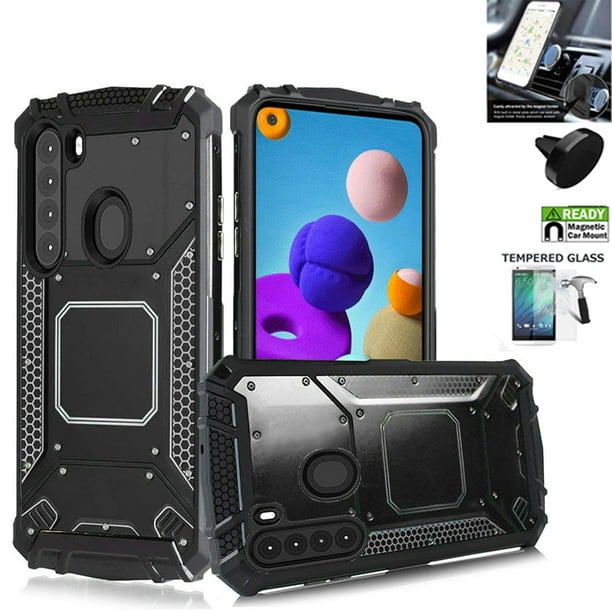 Value 3in1 accessories For Boost Mobile Samsung A21 Case / A21 Screen Protector / A21 Car Mount