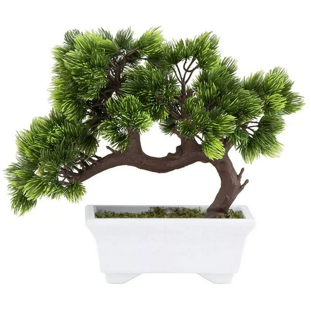 Artificial Bonsai Tree Faux Fake Plant With Pot For Indoor Home Decor Green White 10 3 X 5 9 4 In Com - Home Decor Plants Trees
