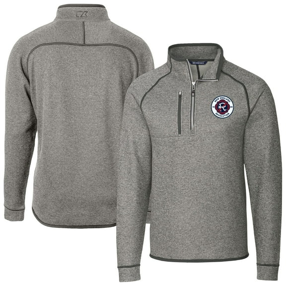 Men's-Cutter & Buck  Heather Gray New England Revolution Big & Tall Mainsail Sweater-Knit Half-Zip Pullover Top