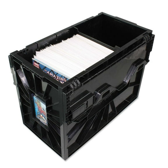 BCW Supplies Short Comic Book Bin, Heavy-Duty Acid-Free Plastic, Black, Holds 150 Comics, Stackable 5-Pack