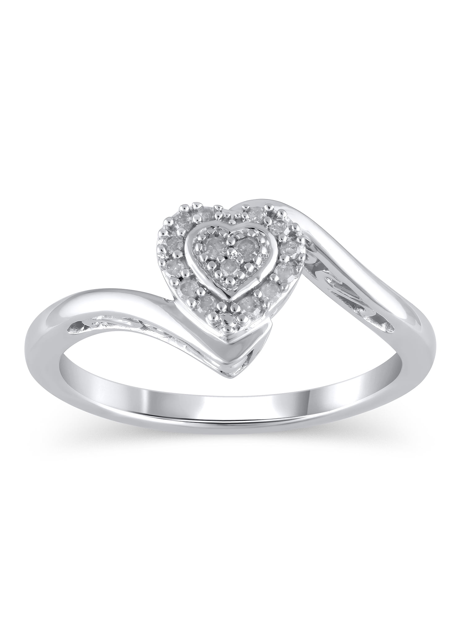 14K White Gold Diamond Accented Open Heart Ring with Pavé Set Gems J-K Color, I1-I2 Clarity 
