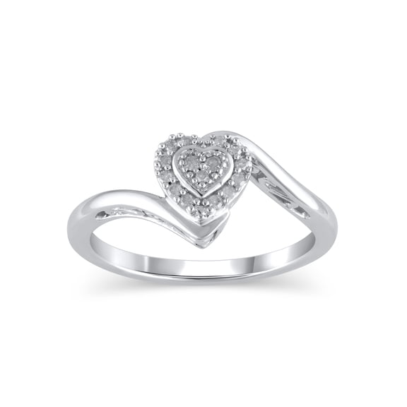 Diamond Accent (I3 clarity, J-K color) Hold My Hand Diamond Heart Promise Ring in Sterling Silver, Size 7