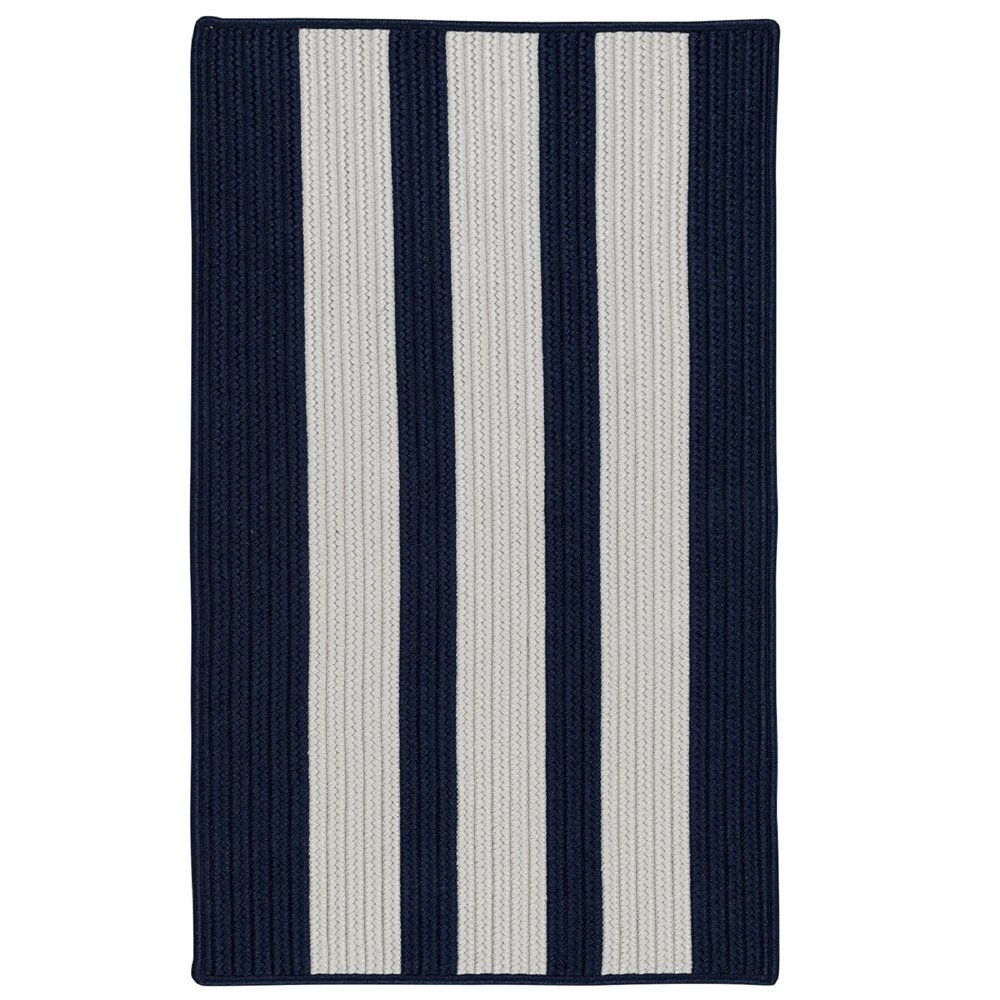 5' x 7' Navy Blue and White Rectangular Striped Braided Area Throw Rug