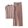 thumbnail image 2 of QUNYINEY Short Sleeve Women's Pajamas Set Yellow 2 Piece Cotton Soft Top And Pants Crew Neck Casual Ladies Loungewear Sets, 2 of 5