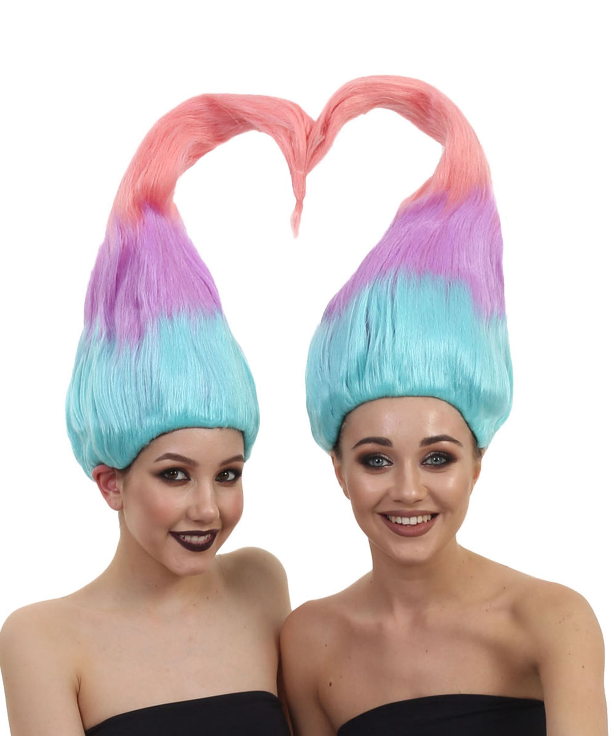 Women's Multicolor Twin Troll Wig for Adult, 60s Retro Rainbow Style Halloween Cosplay Costume