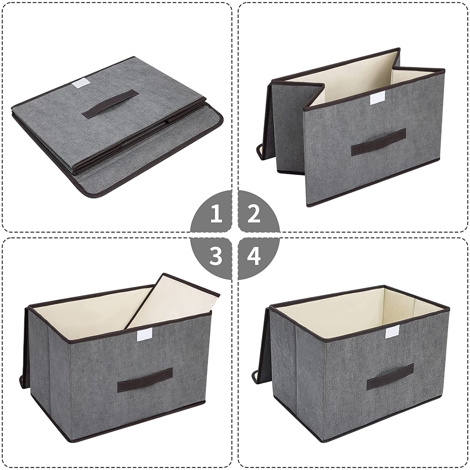 DIMJ Storage Bin, Fabric Storage Bins with Lid, Hand Pull Closet Organizer  with Window, Foldable storage bins for Shelves, Office, Children's room  (Grey, Set of 4) 