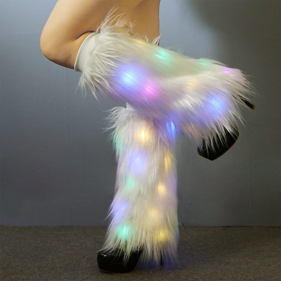 Hometravel LED Light Up Boot Covers, White Soft Leg Warmers with Glow Effect, Holiday Outfit Accessory for Christmas Parties and Events