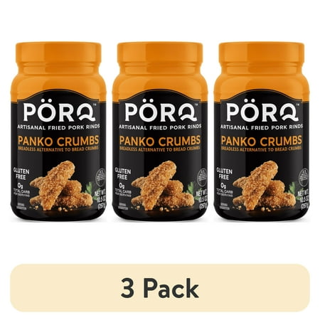 (3 pack) PORQ Pork Rind Panko Crumbs Gluten Free Keto Friendly 10.5 oz Canister 21 Servings (3 pack) PORQ Pork Rind Panko Crumbs Gluten Free Keto Friendly 10.5 oz Canister 21 Servings