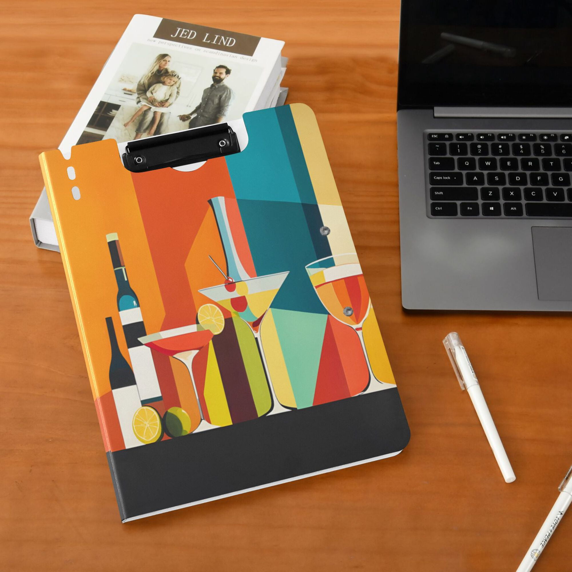 FORMRS A4 Clipboard Folder with Pen Holder Horizontal Foldable School Office Binder, Colorful Cocktails