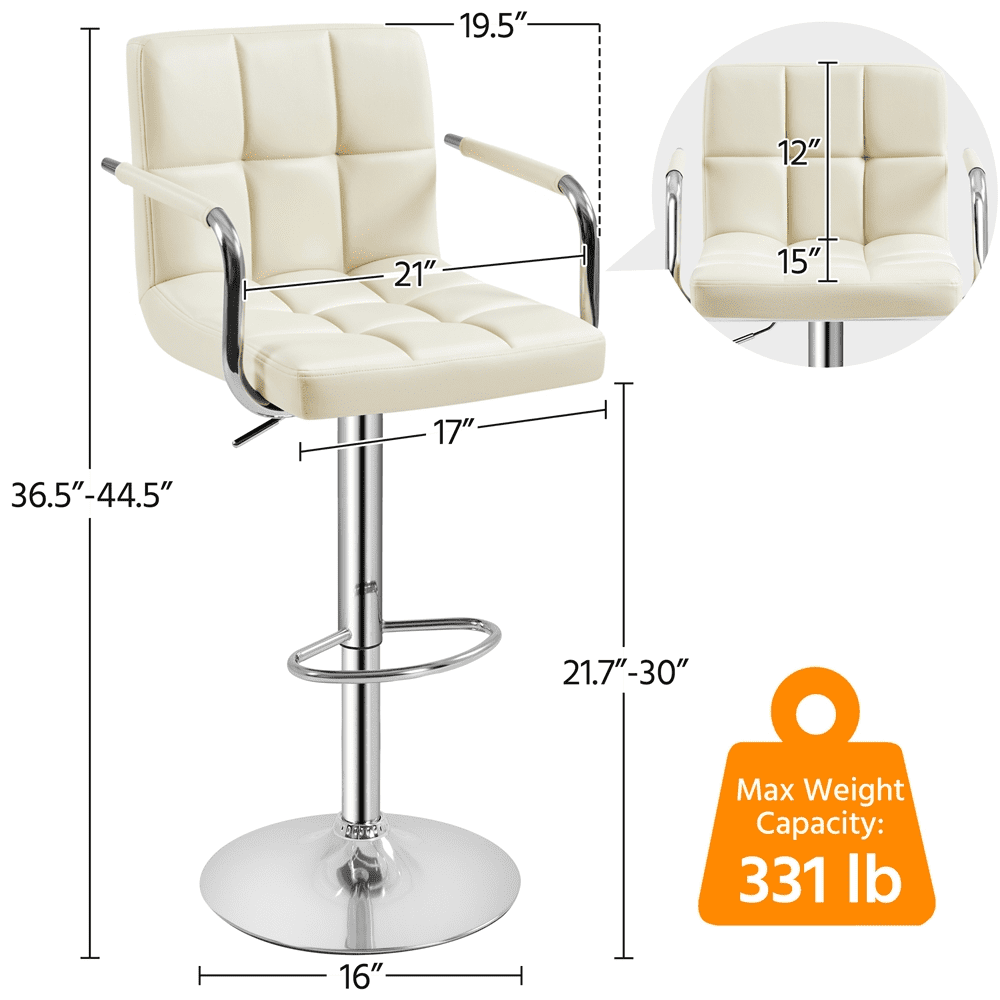 Alden Design Adjustable Swivel Bar Stools Modern Faux Leather Bar Chair Set of 2, Beige