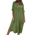 thumbnail image 2 of BSDJILFG Shirt Dress Women Causal Button Down Short 1/2 Sleeve Lapel Straight Midi Dress Loungewear Sleepwear Major, 2 of 6