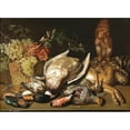 thumbnail image 2 of Clara Peeters 18x14 Black Ornate Wood Framed Double Matted Museum Art Print Titled - A Basket of Red and Green Grapes, a Goldfinch, Game and a Squirrel on a Wooden Table, 2 of 5