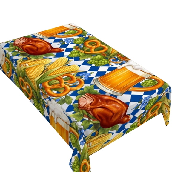 Washable Rectangular Beer Pattern Tablecloth 140*160cm, Oktoberfest Decor Cloth For Patio Kitchen Garden Party