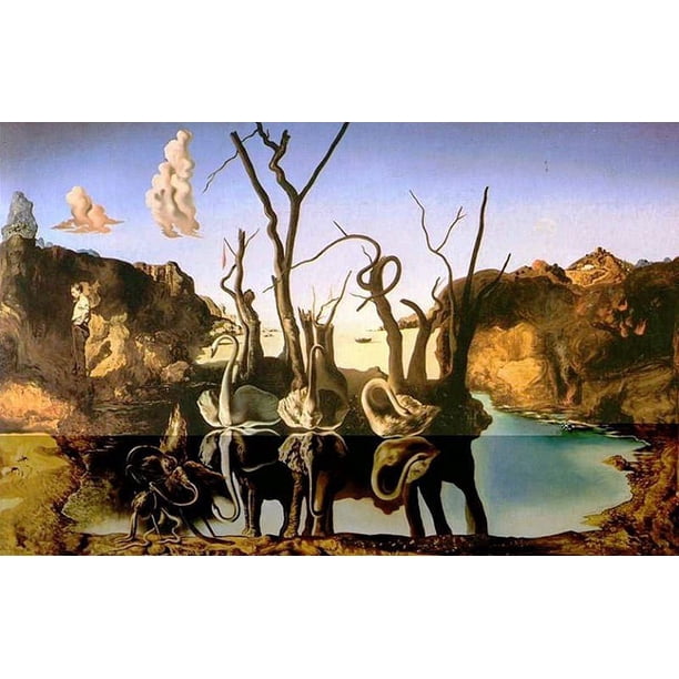 Salvador Dali Wall Art Dalí Swans Reflecting Elephants Framed Painting