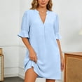 thumbnail image 2 of EYNMVR Shift Dress for Women V Neck Ruffle Sleeve Loose Summer Office Work Casual Dress, 2 of 7