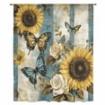 thumbnail image 2 of Spring Sunflower Sheer Curtains 45 Inches Long, Butterfly Pastoral Teal Striped Vintage Light Filering Curtains, Breathable Simi Curtain Privacy Drapes for Kitchen Bathroom Small Window Treatment, 2 of 9