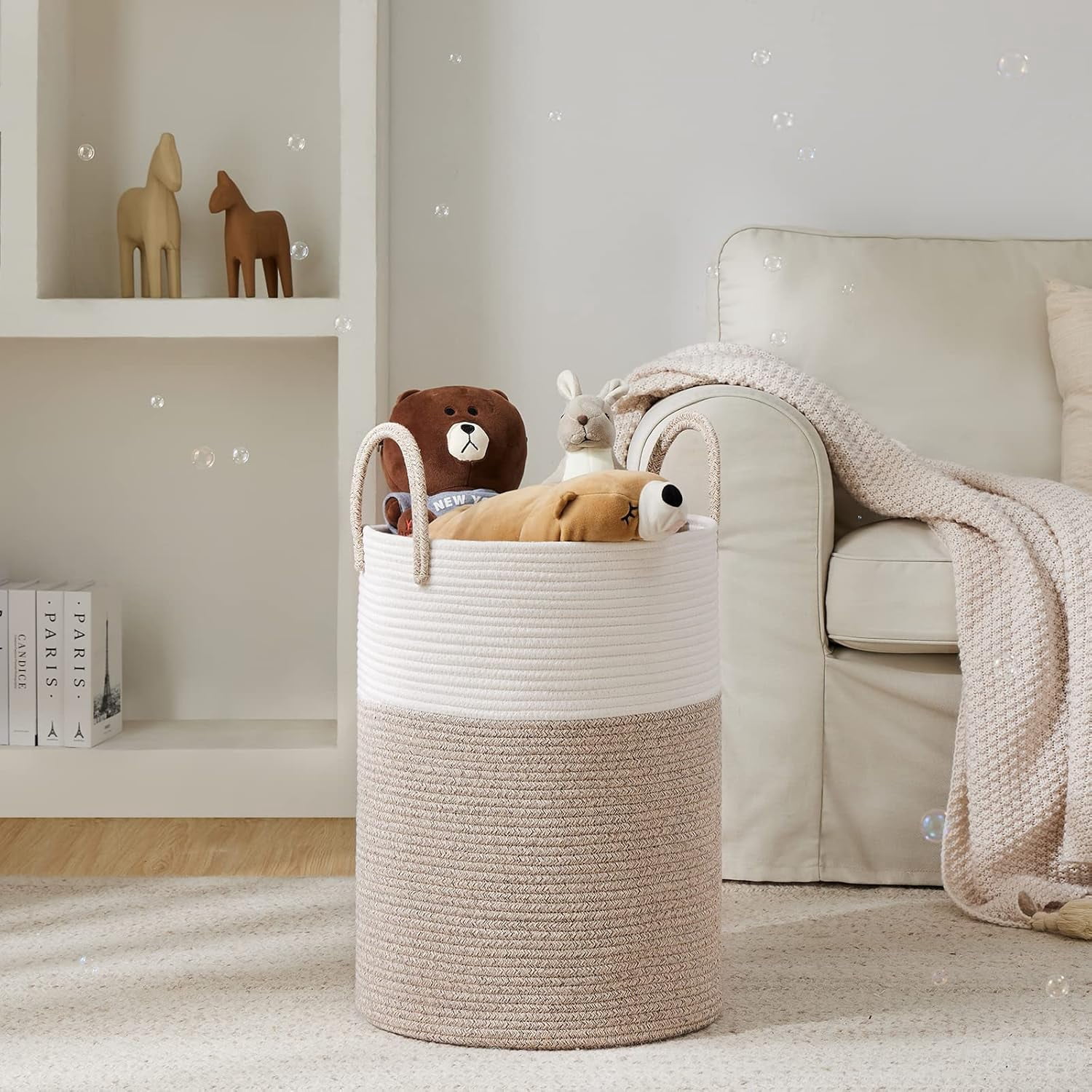 YOUDENOVA Laundry Hamper Basket, Woven 58L Tall Laundry Basket for Blanket Organizer- Nursery Hamper for Bedroom And Bathroom Storage
